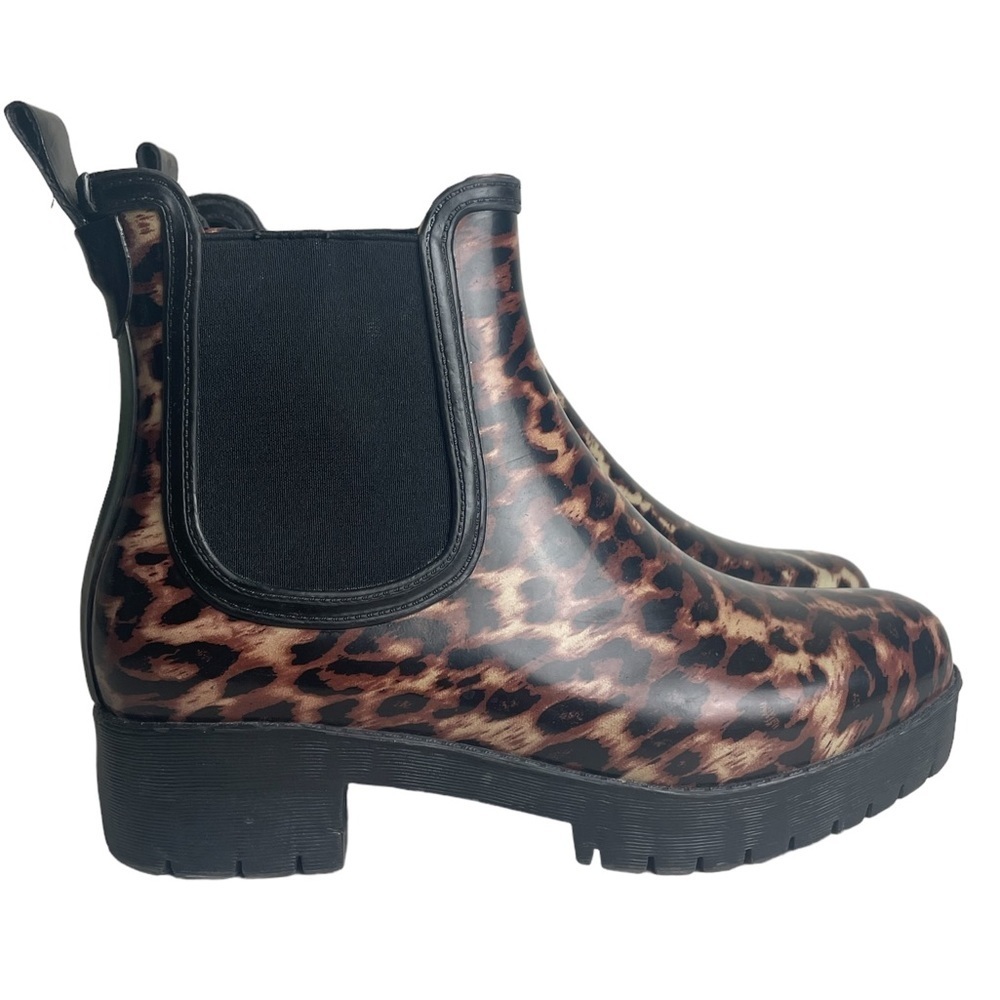 Jeffery Campbell Boots Womens 7 Black‎ Brown Leopard Platform Chelsea Rain Lug - Picture 3 of 9